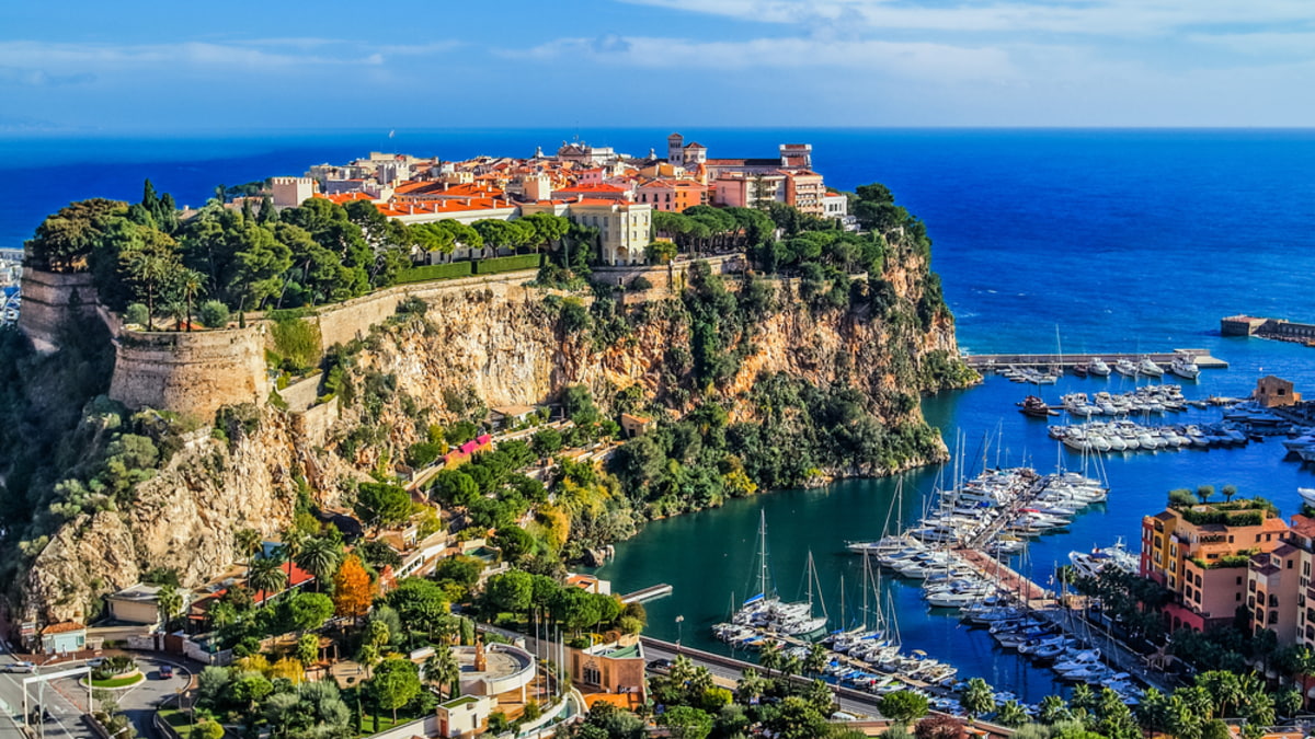 View over the South of France city of Eze with the Mediterranean sea in the background
